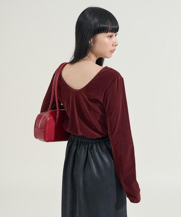 天鵝絨後背開口長袖T恤