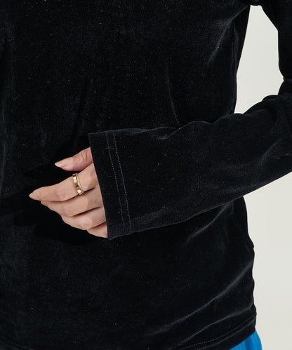 天鵝絨後背開口長袖T恤