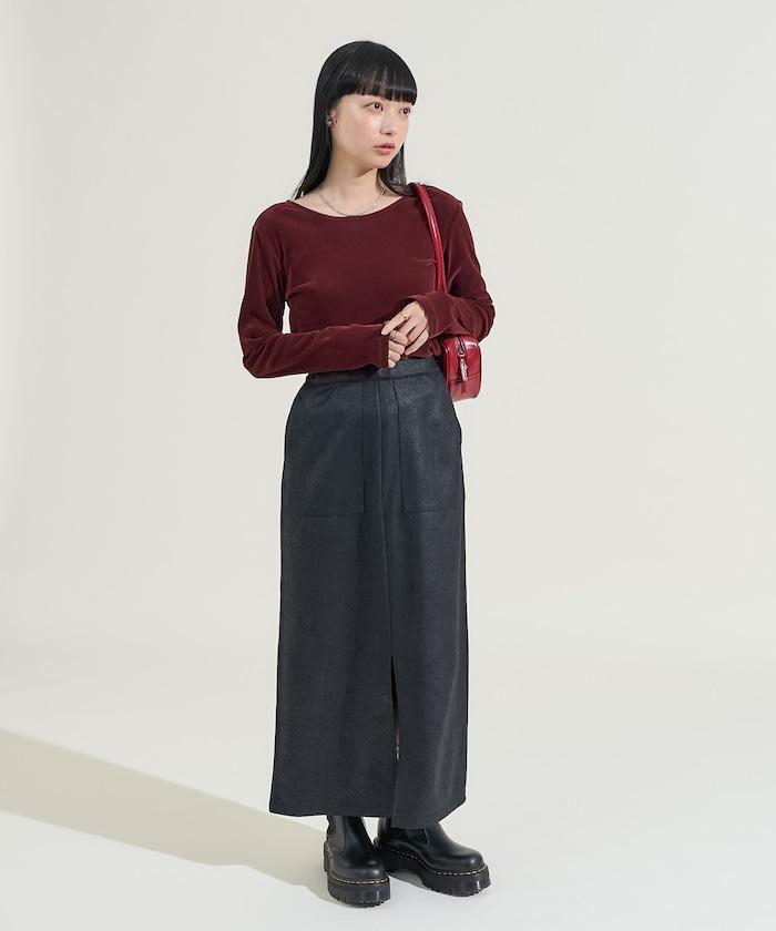 天鵝絨後背開口長袖T恤