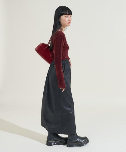 天鵝絨後背開口長袖T恤