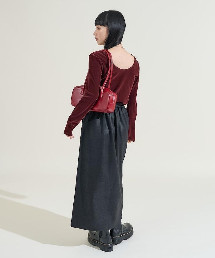 天鵝絨後背開口長袖T恤