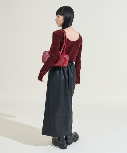 天鵝絨後背開口長袖T恤