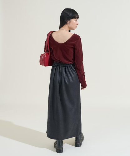 天鵝絨後背開口長袖T恤