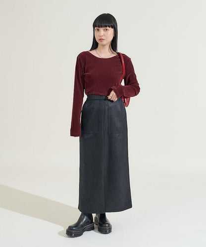 天鵝絨後背開口長袖T恤