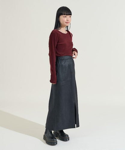 天鵝絨後背開口長袖T恤