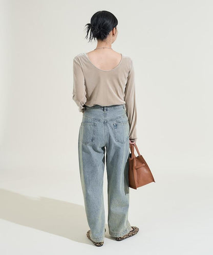 天鵝絨後背開口長袖T恤