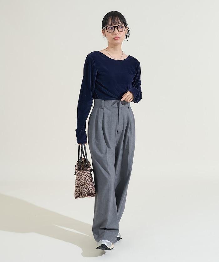 天鵝絨後背開口長袖T恤