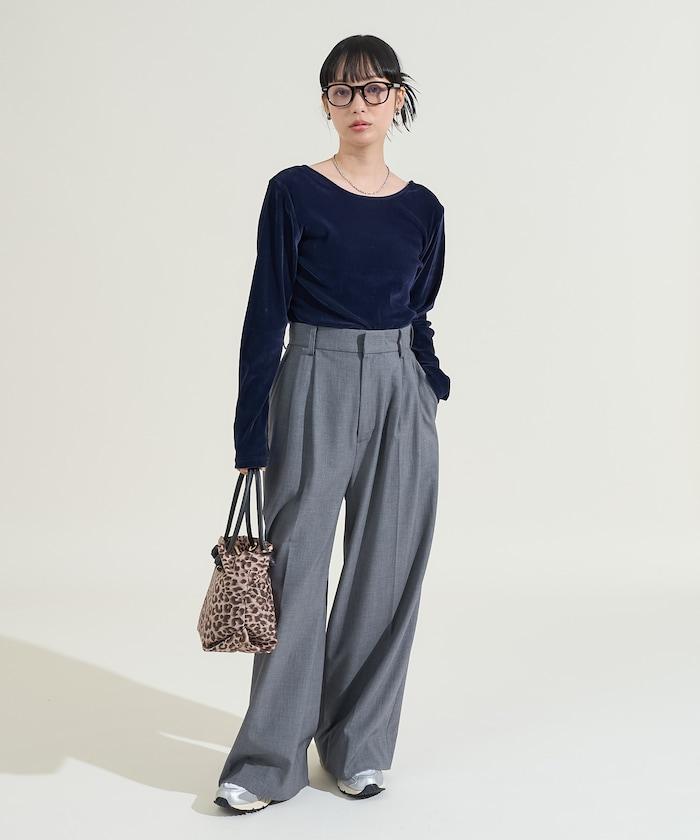 天鵝絨後背開口長袖T恤