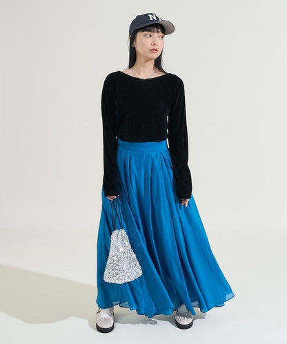 天鵝絨後背開口長袖T恤