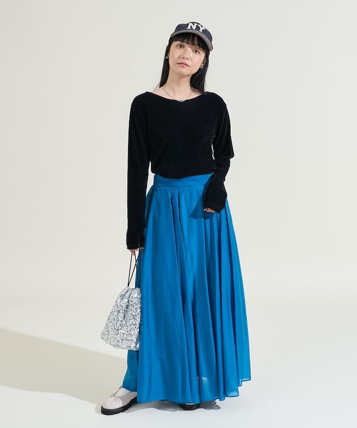 天鵝絨後背開口長袖T恤