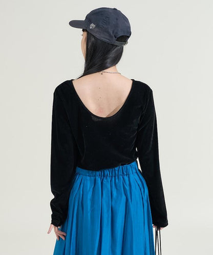 天鵝絨後背開口長袖T恤