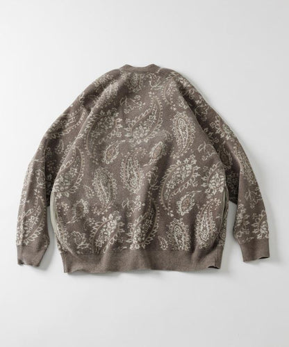 寬鬆版型佩斯利滿印花毛圈紗線針織開衫