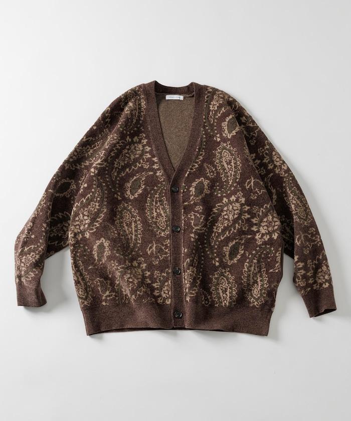 寬鬆版型佩斯利滿印花毛圈紗線針織開衫