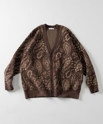 寬鬆版型佩斯利滿印花毛圈紗線針織開衫