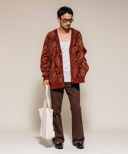 寬鬆版型佩斯利滿印花毛圈紗線針織開衫