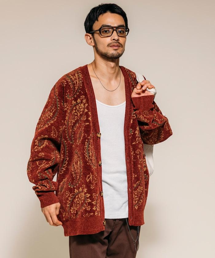 寬鬆版型佩斯利滿印花毛圈紗線針織開衫