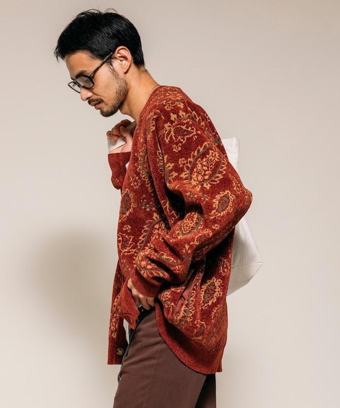 寬鬆版型佩斯利滿印花毛圈紗線針織開衫