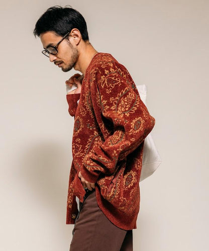 寬鬆版型佩斯利滿印花毛圈紗線針織開衫