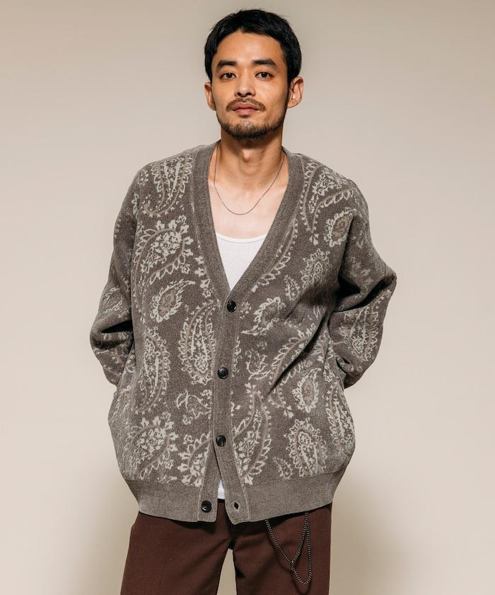 寬鬆版型佩斯利滿印花毛圈紗線針織開衫