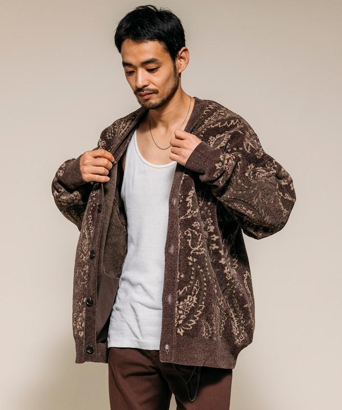 寬鬆版型佩斯利滿印花毛圈紗線針織開衫