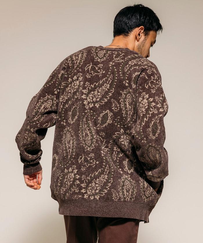 寬鬆版型佩斯利滿印花毛圈紗線針織開衫