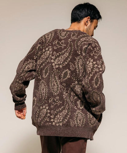 寬鬆版型佩斯利滿印花毛圈紗線針織開衫