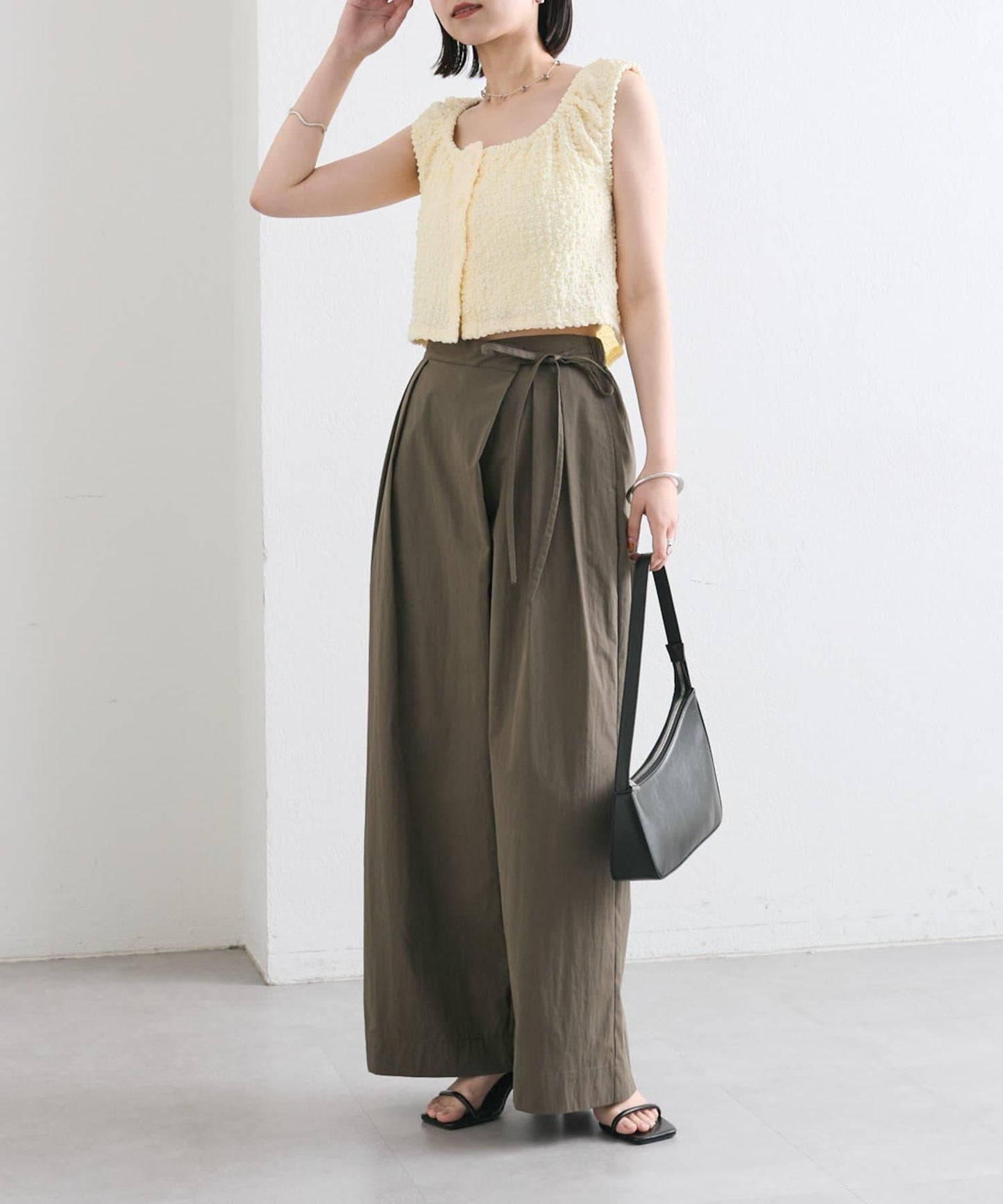 mystic 抽褶方領短款背心