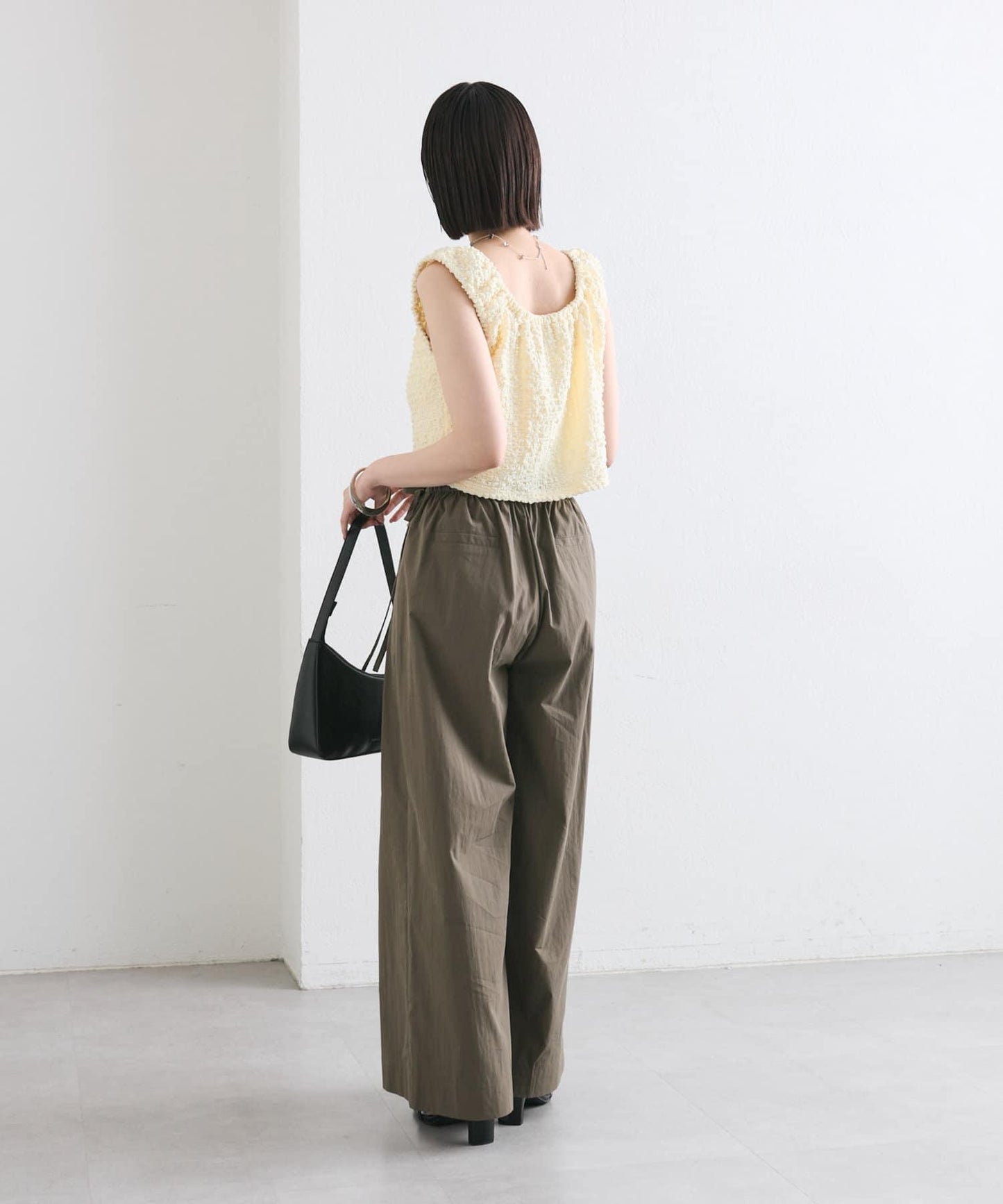 mystic 抽褶方領短款背心