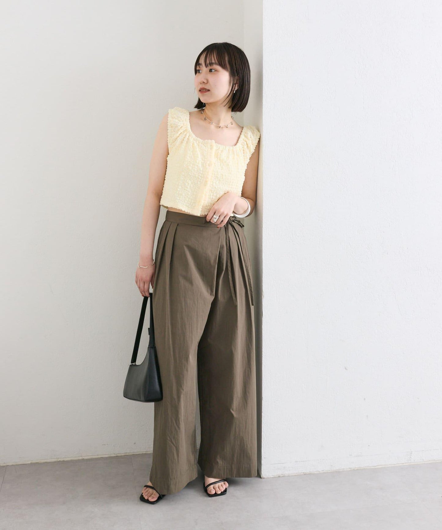 mystic 抽褶方領短款背心