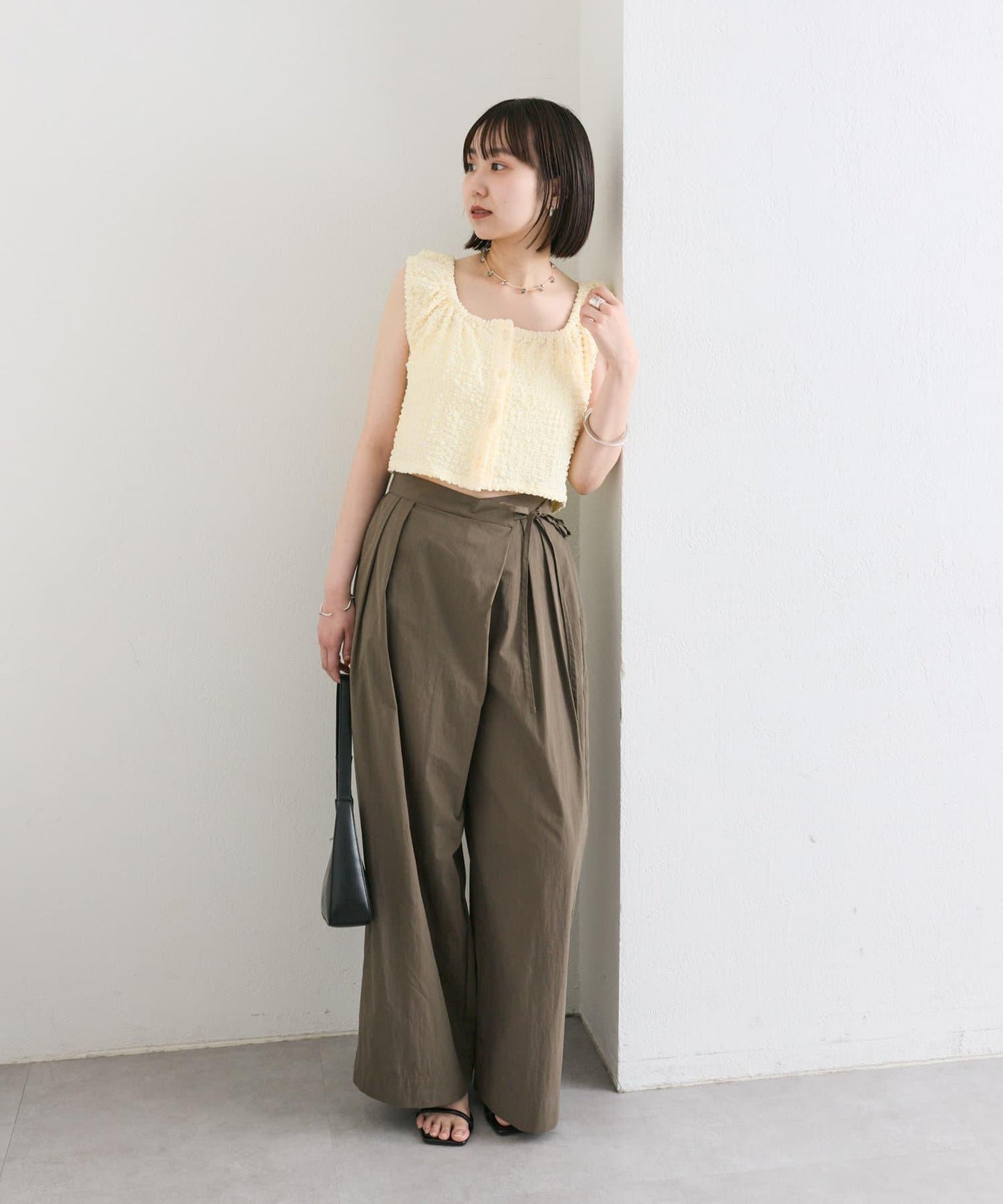 mystic 抽褶方領短款背心