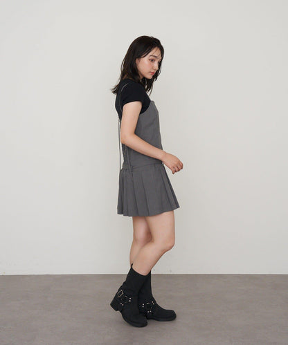 RAY CASSIN 按扣設計 百褶 吊帶迷你連衣裙