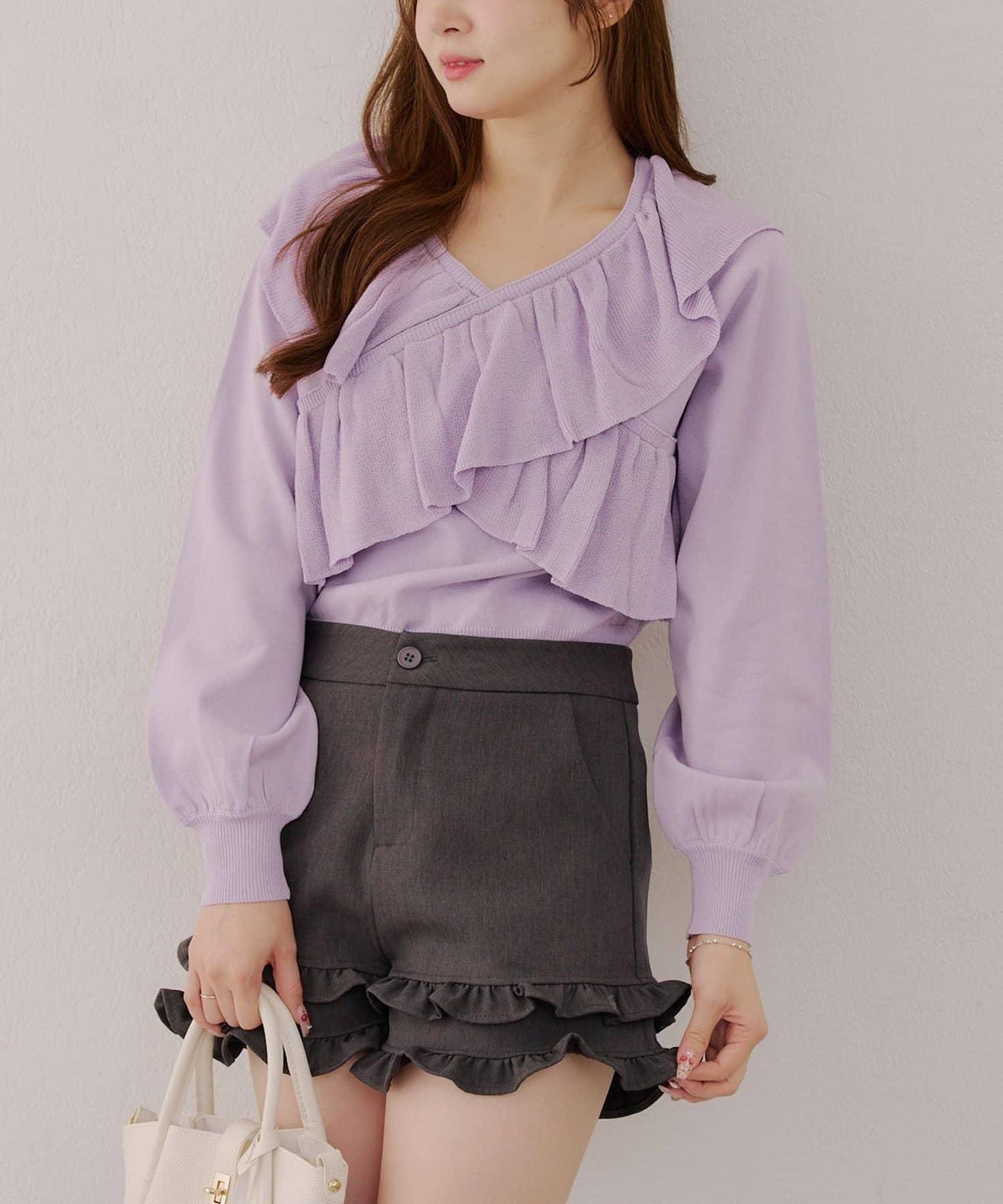 【RMAF】交叉荷葉邊針織衫