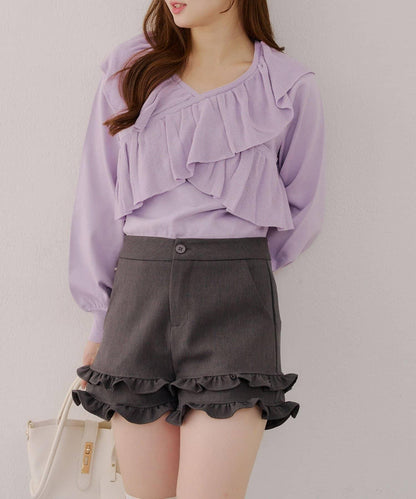 【RMAF】交叉荷葉邊針織衫