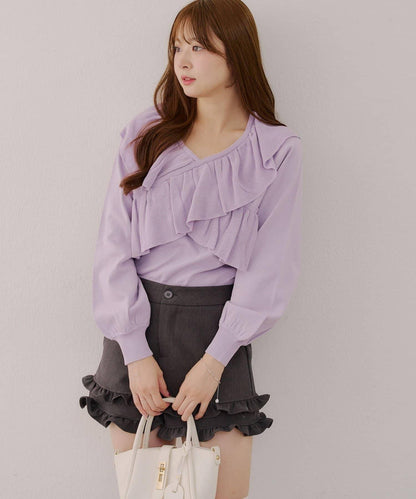 【RMAF】交叉荷葉邊針織衫