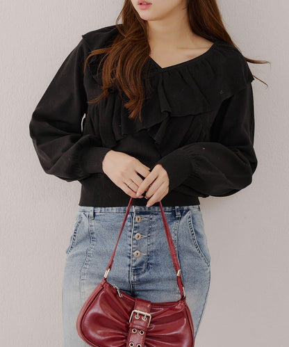 【RMAF】交叉荷葉邊針織衫