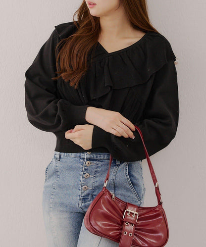 【RMAF】交叉荷葉邊針織衫