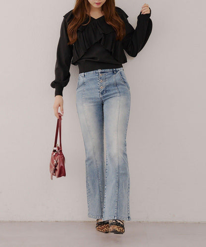 【RMAF】交叉荷葉邊針織衫