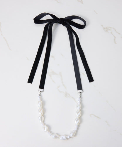 【PAPILLONNER/パピヨネ】珍珠天鵝絨拼接項圈