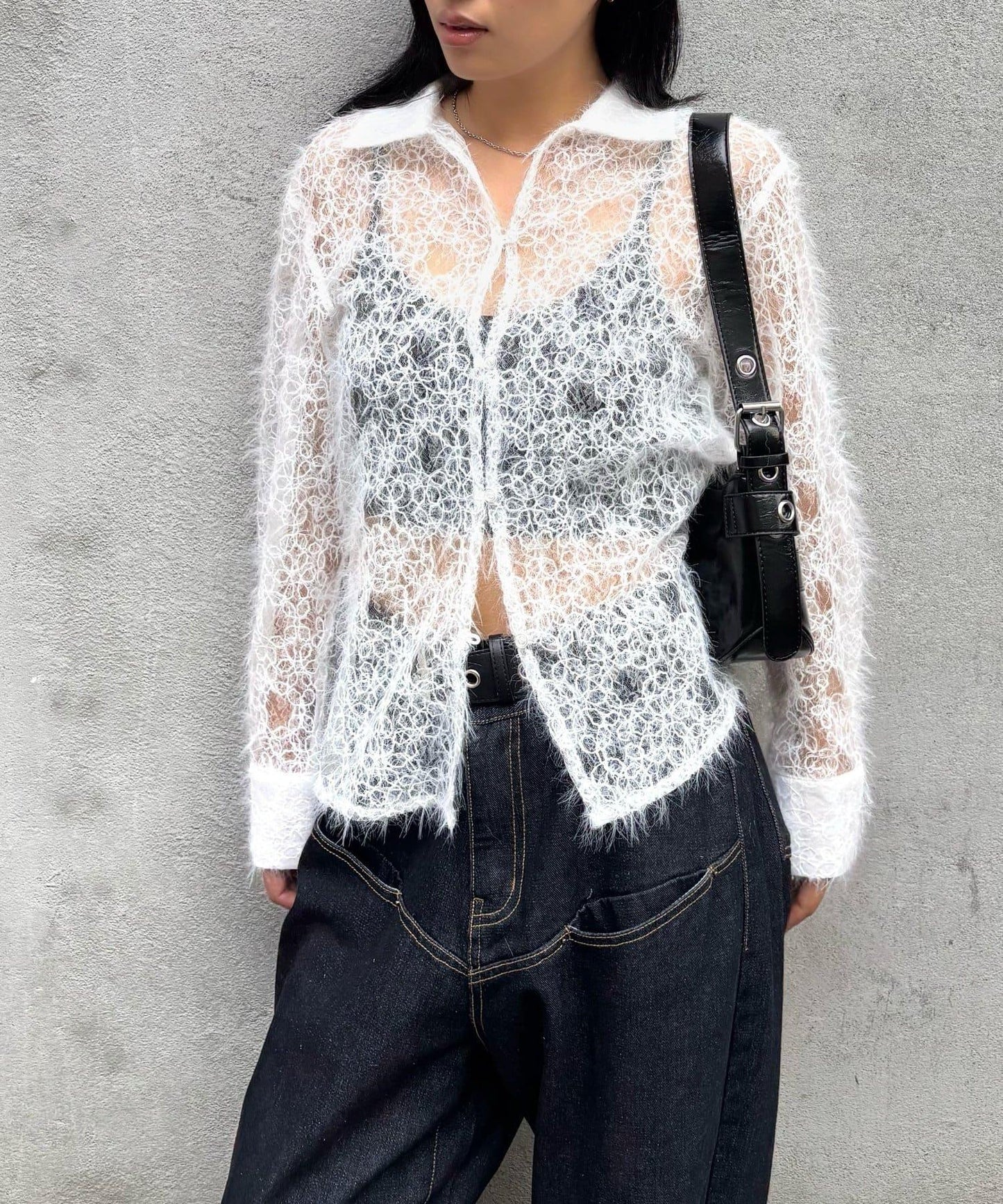 花卉蕾絲針織襯衫