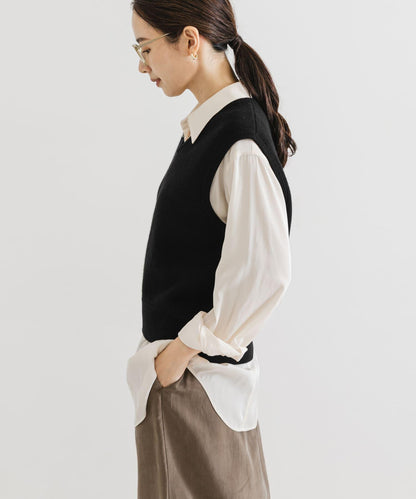 羊毛羊絨V領針織背心