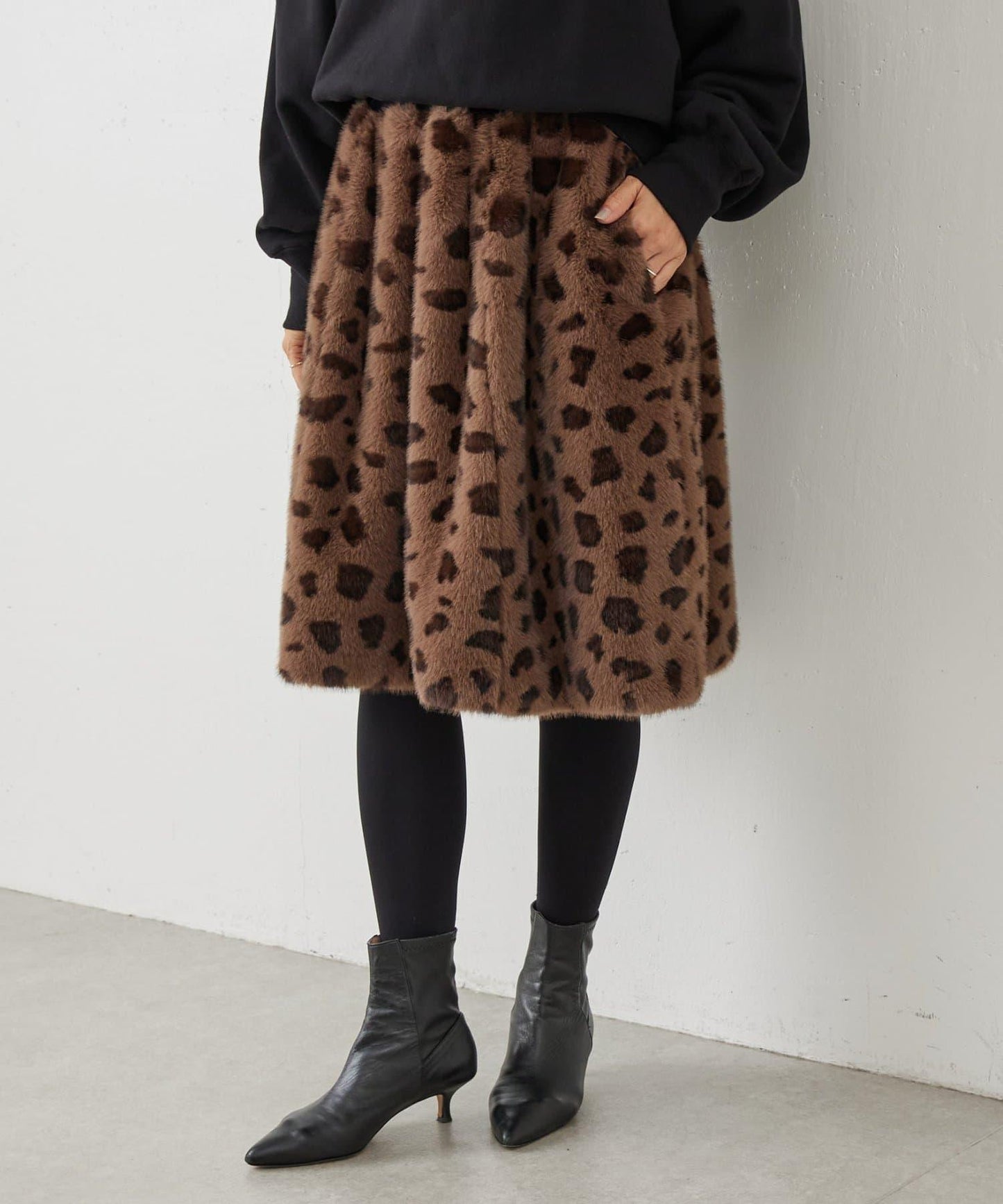 《15 quinze》豹紋仿毛皮裙
