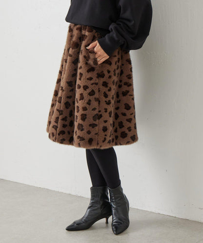 《15 quinze》豹紋仿毛皮裙