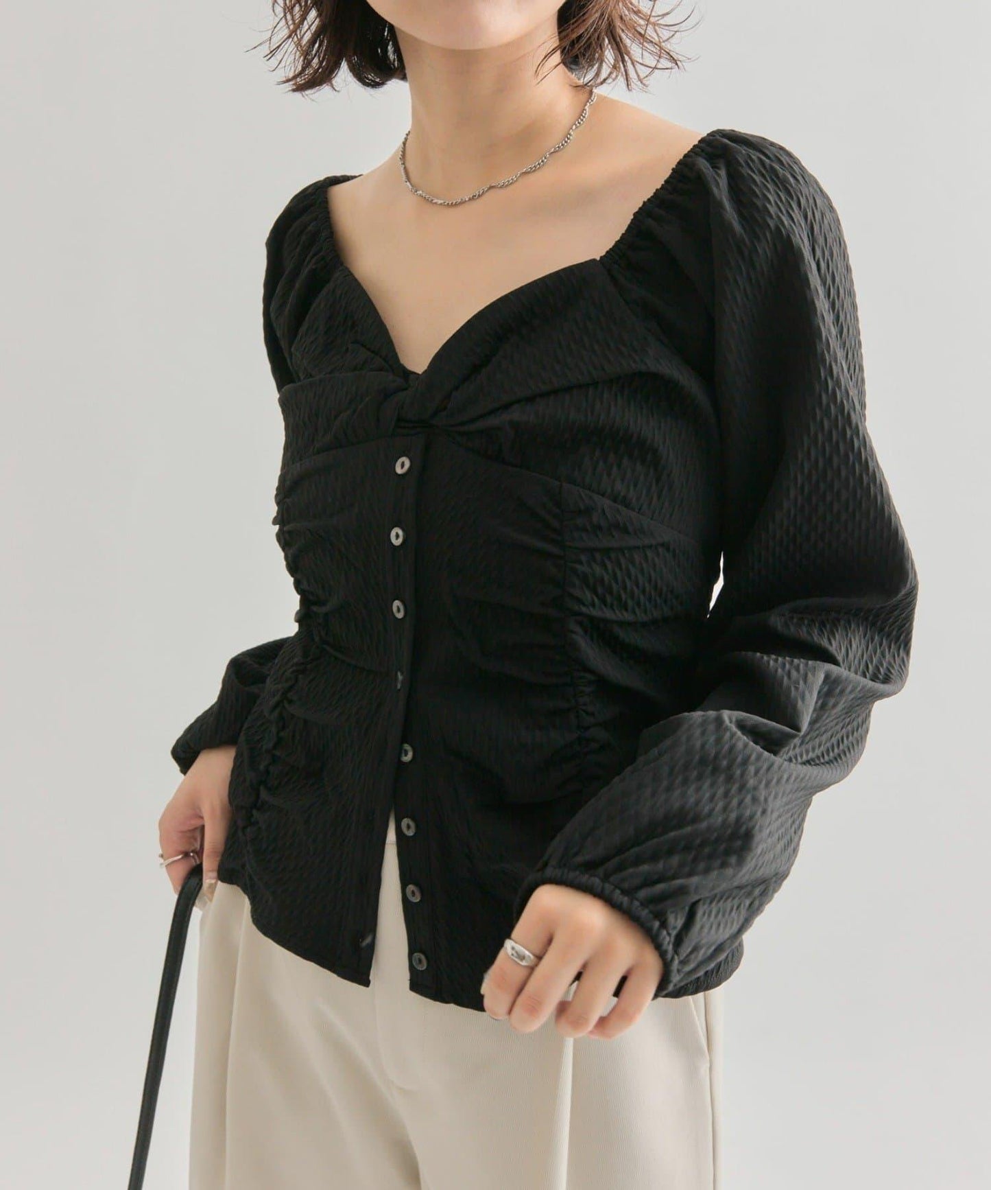 長袖泡泡袖束身上衣