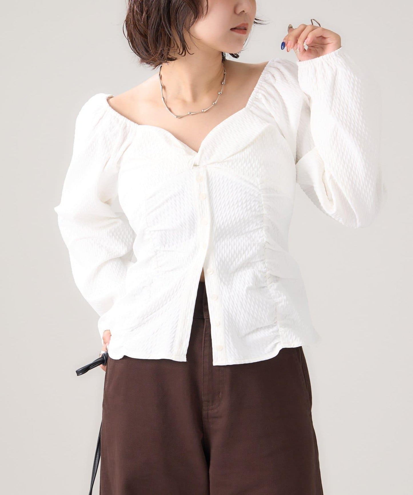 長袖泡泡袖束身上衣