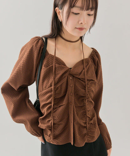 長袖泡泡袖束身上衣