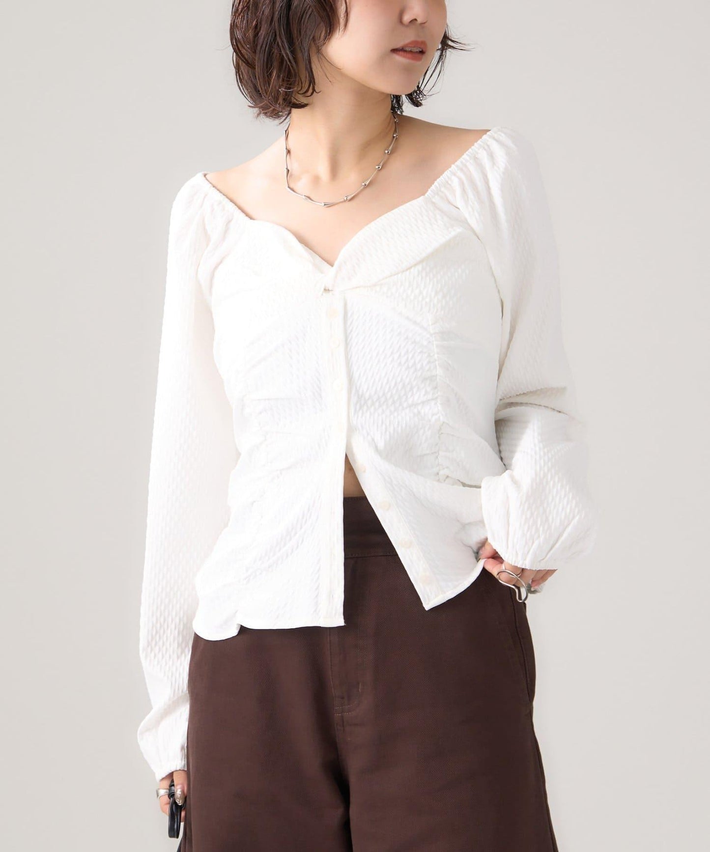 長袖泡泡袖束身上衣