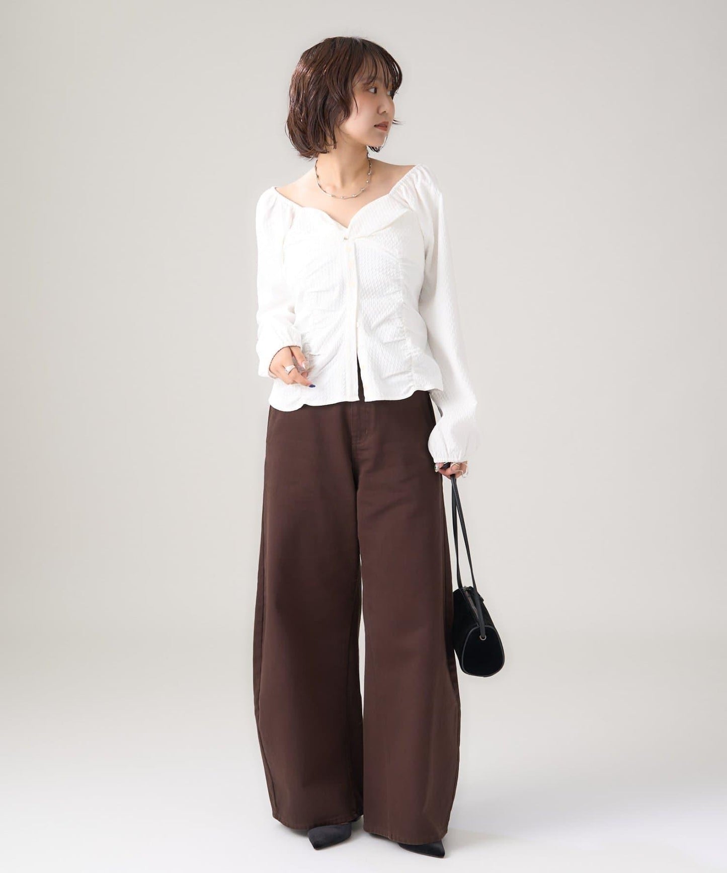 長袖泡泡袖束身上衣