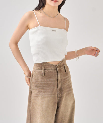 帶胸墊短款針織吊帶背心