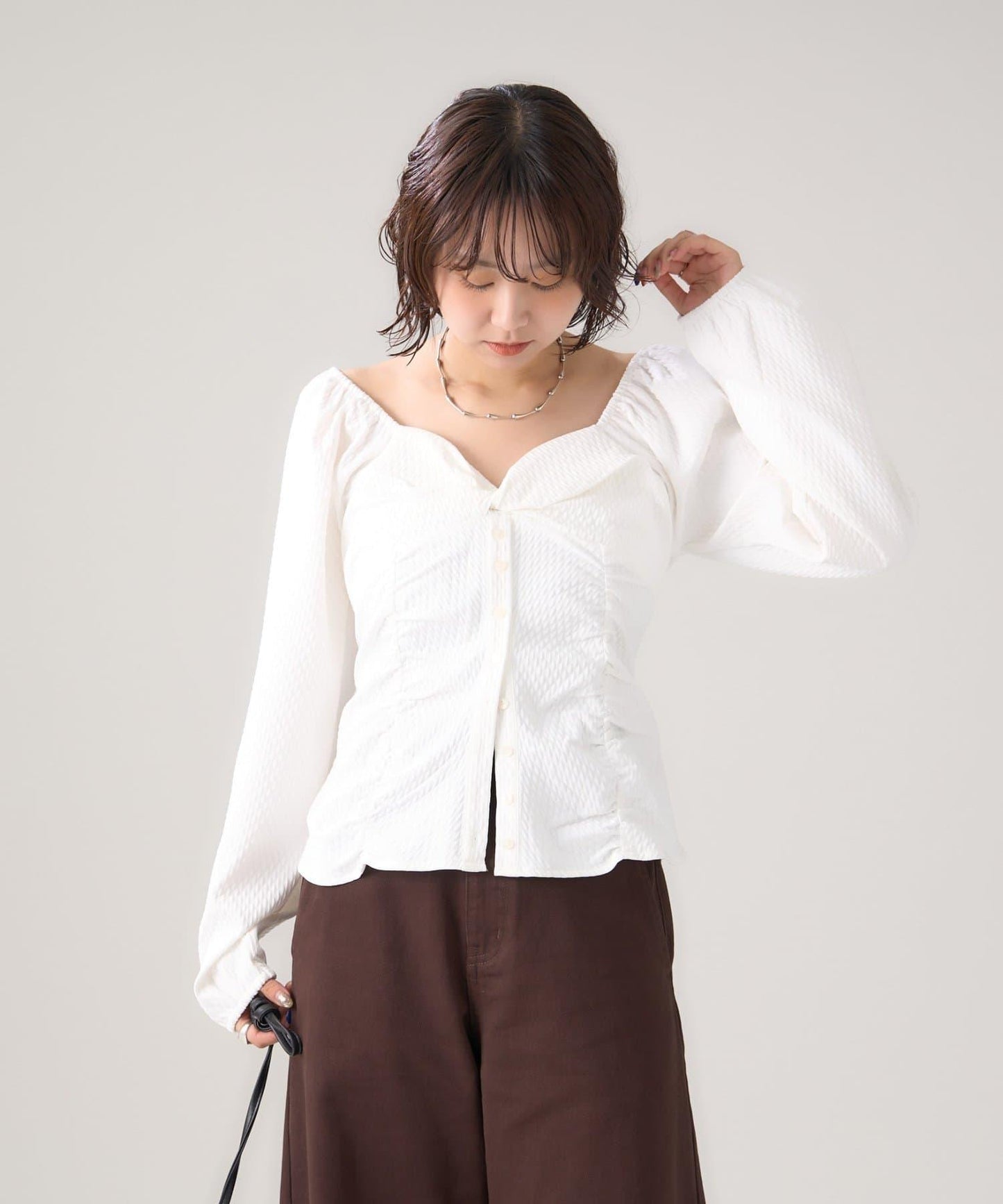 長袖泡泡袖束身上衣