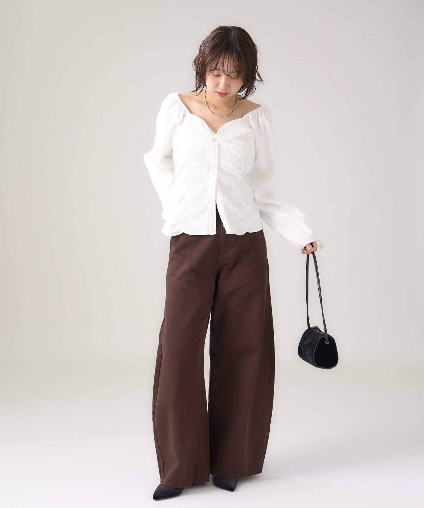 長袖泡泡袖束身上衣